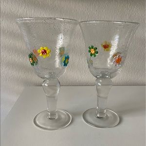 Wine Glasses with Colorful Flowers set